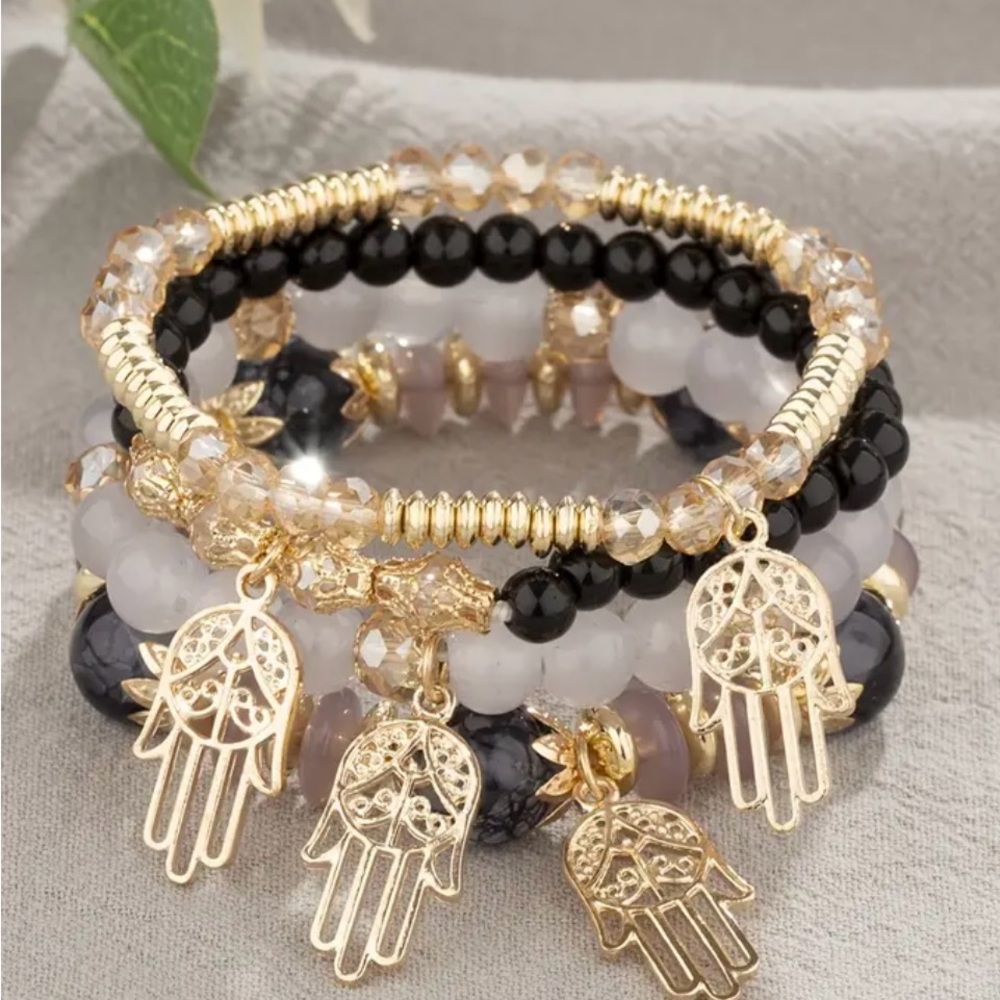 💥4pcs/set Creative Fashion Boho Golden Hamsa Palm Pendant Beads bracelet